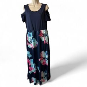 Styleword Navy Floral Cold Shoulder Maxi Dress, Women's Size XL